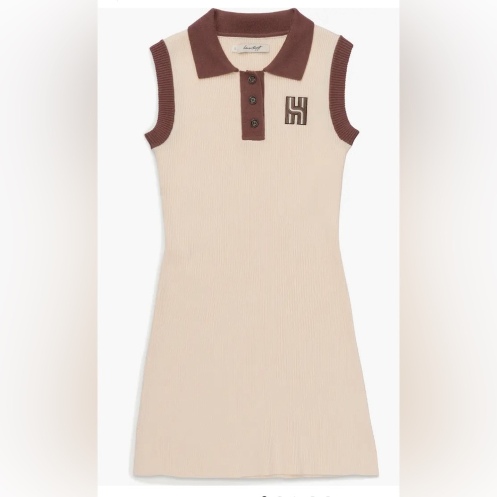 Honor The Gift Womens Ribbed Tennis Dress In Cream And Brown Polo Xl Nwt — image 4 of 8